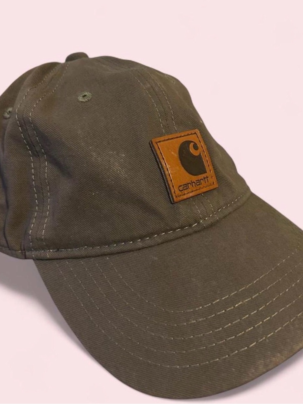 Carhartt Brown/Olive Canvas Cap with Leather Logo Patch